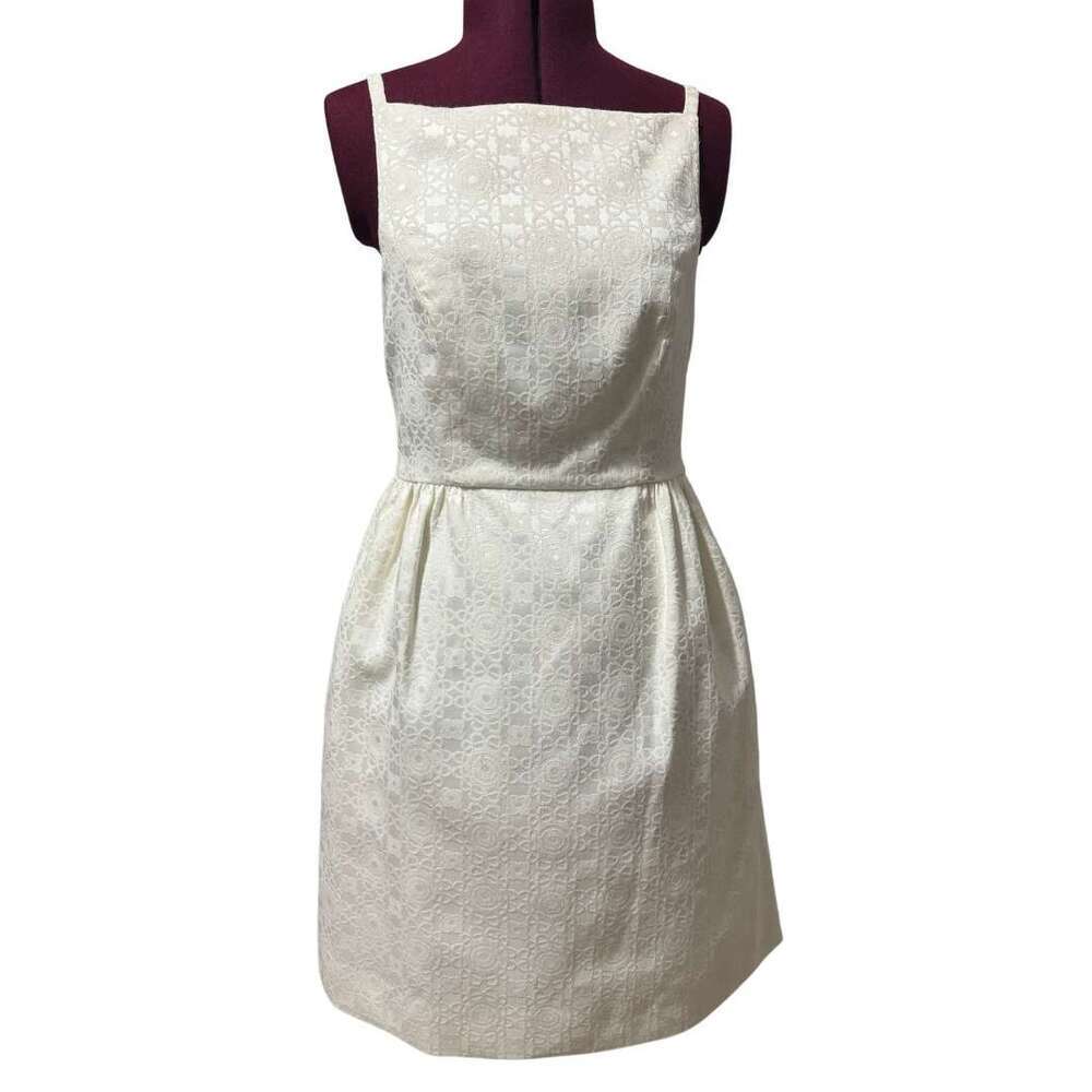 ERIN FETHERSTON Penny Dress 6 White Brocade Square Neck Bridal Party